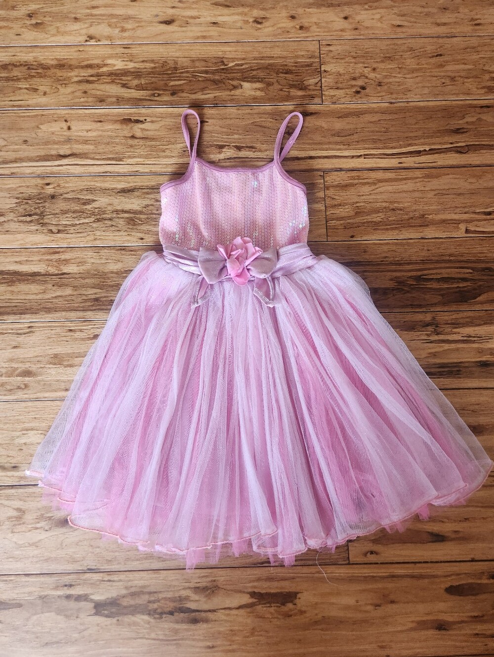 Girls Pink Tulle Party Dress with Bow 6-7T